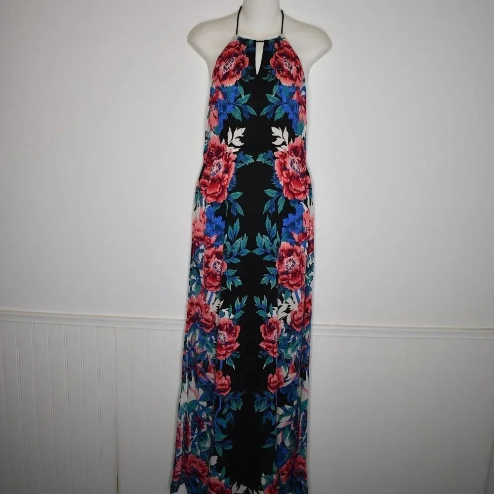 Hawaiian Floral Maxi Dress Sz S Tasseled Tropical Boho Cruisewear Beach Travel - Picture 2 of 16